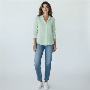 Frank & Eileen Women's "Eileen" Shirt Italian Fabric Seafoam Green Medium FLAWS